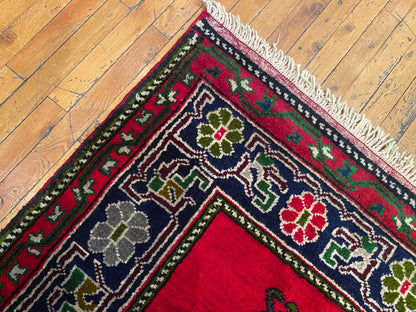 Red Geometric Antique Handmade Turkish Rug 5x8 ft | Vintage Rug Cappadocia Rug Collection