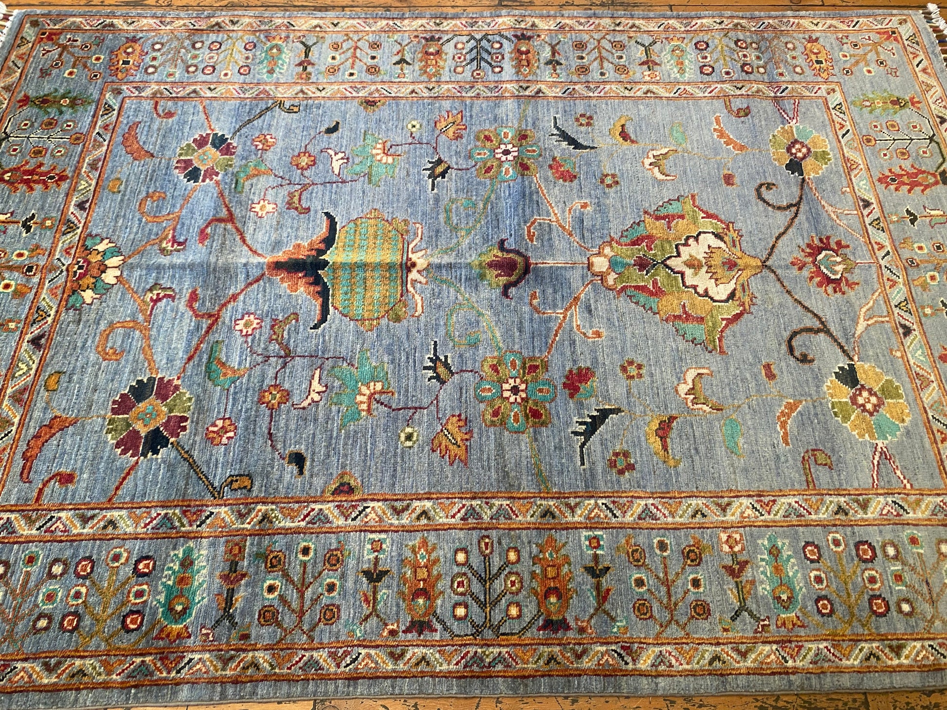 Handwoven Turquoise Floral Kilim Rug 4x6 ft - Premium Area Rug Cappadocia Rug Collection