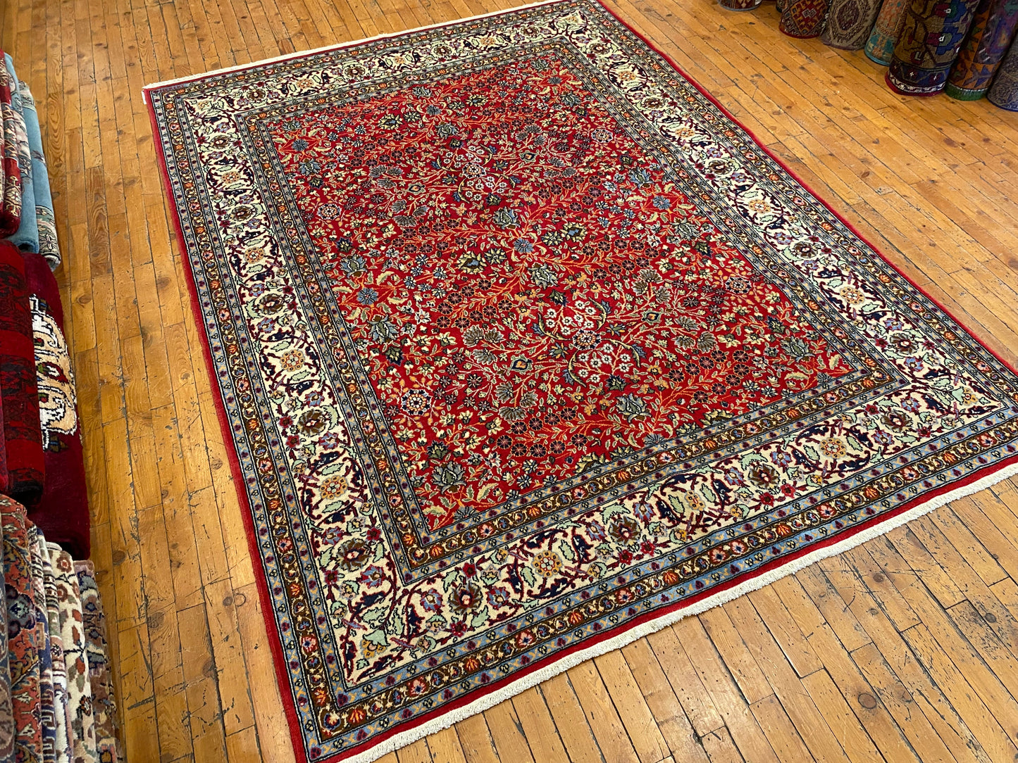 Exclusive Red Hereke Rug - Hand-Knotted Turkish Carpet 6x8 ft Cappadocia Rug Collection
