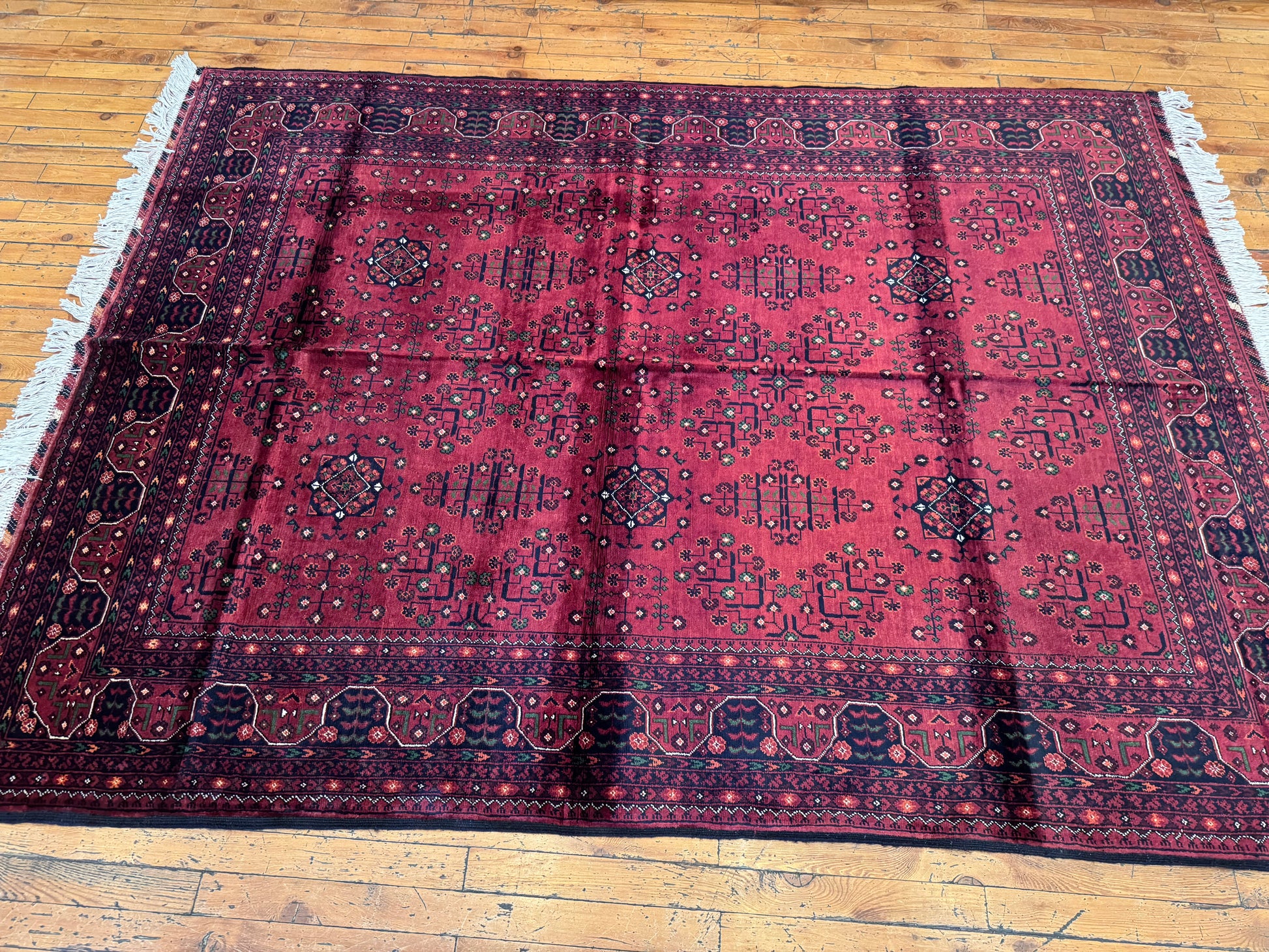 Classic Burgundy Handwoven Rug ,Wool, Geometric Pattern, Handmade 5x7ft Cappadocia Rug Collection