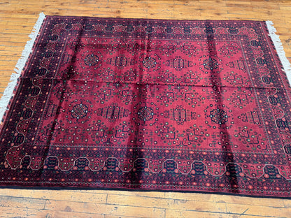 Classic Burgundy Handwoven Rug ,Wool, Geometric Pattern, Handmade 5x7ft Cappadocia Rug Collection