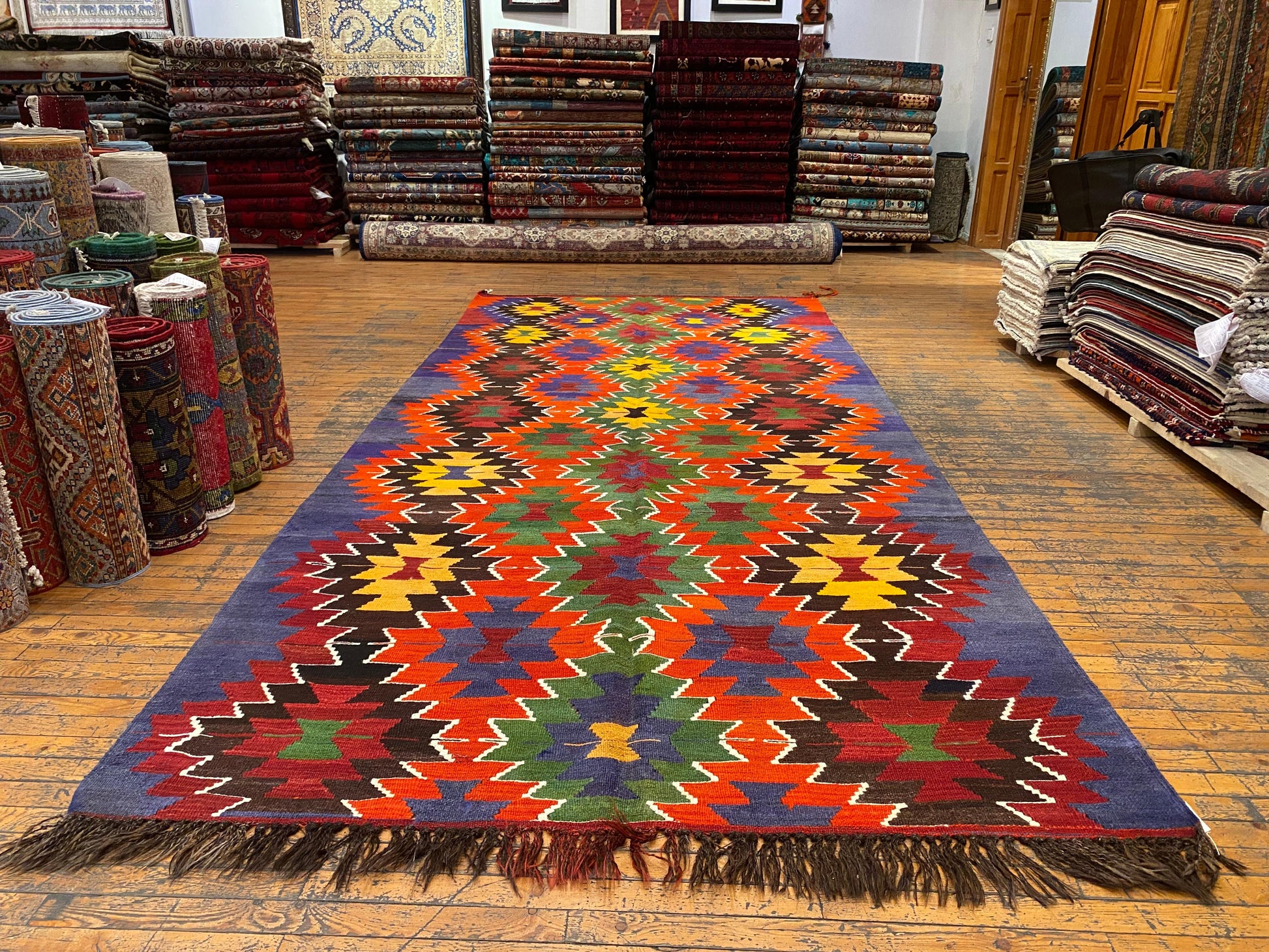 Colorful Geometric Handmade Kilim Rug Cappadocia Rug Collection