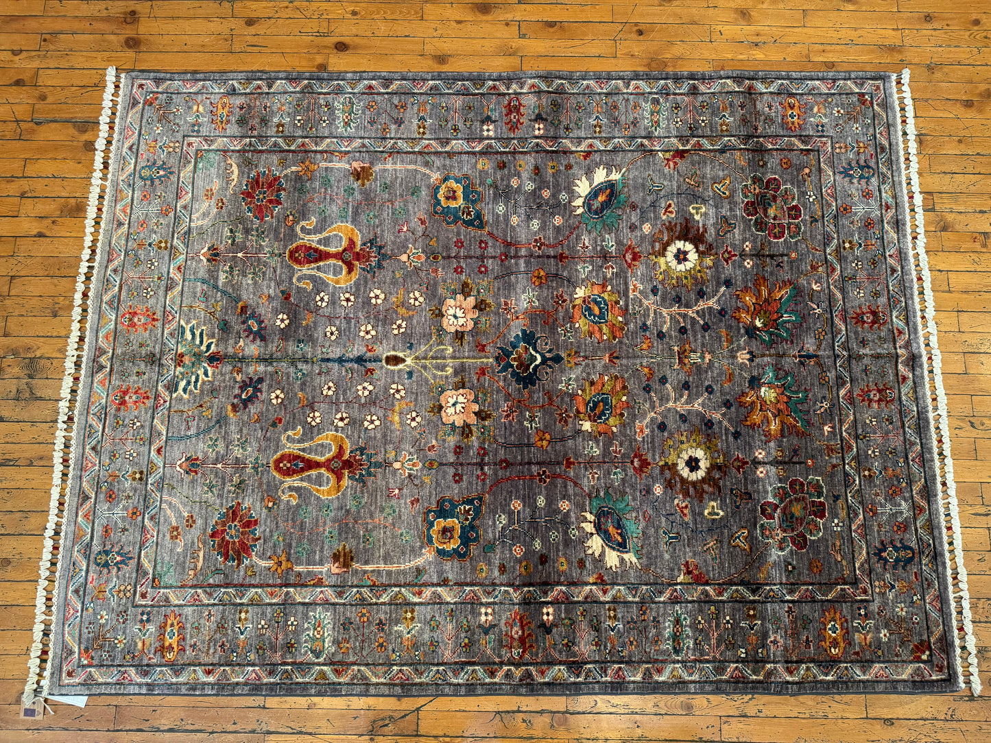 Gray Handwoven Wool Rug – Traditional Floral Oriental Design 5x7ft Cappadocia Rug Collection