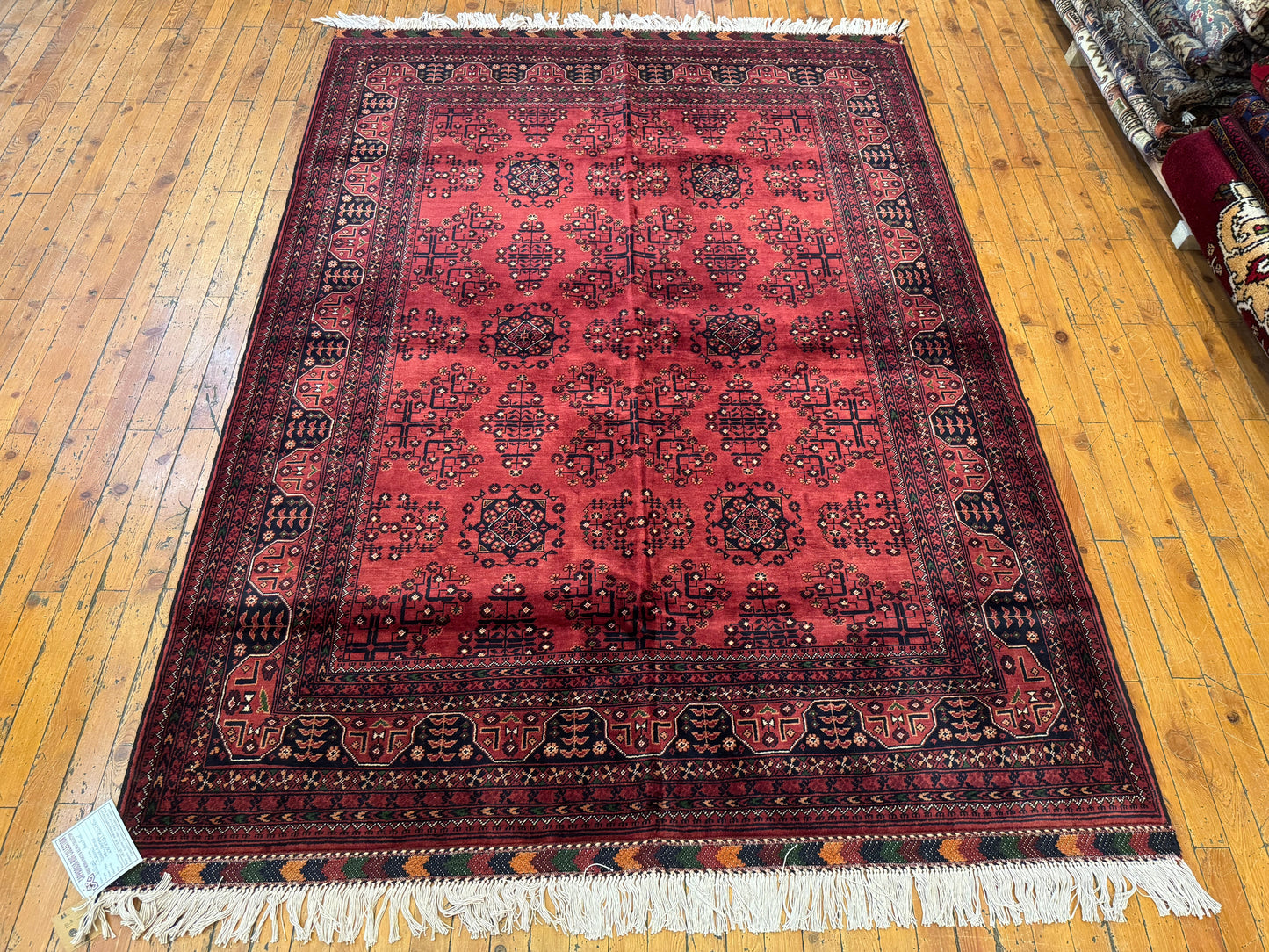 Dark Red Hand-Knotted Natural Carpet 5x6.5ft Cappadocia Rug Collection