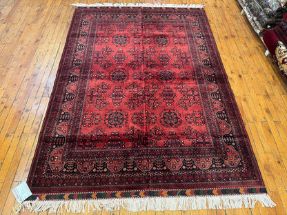 Dark Red Hand-Knotted Natural Carpet 5x6.5ft Cappadocia Rug Collection