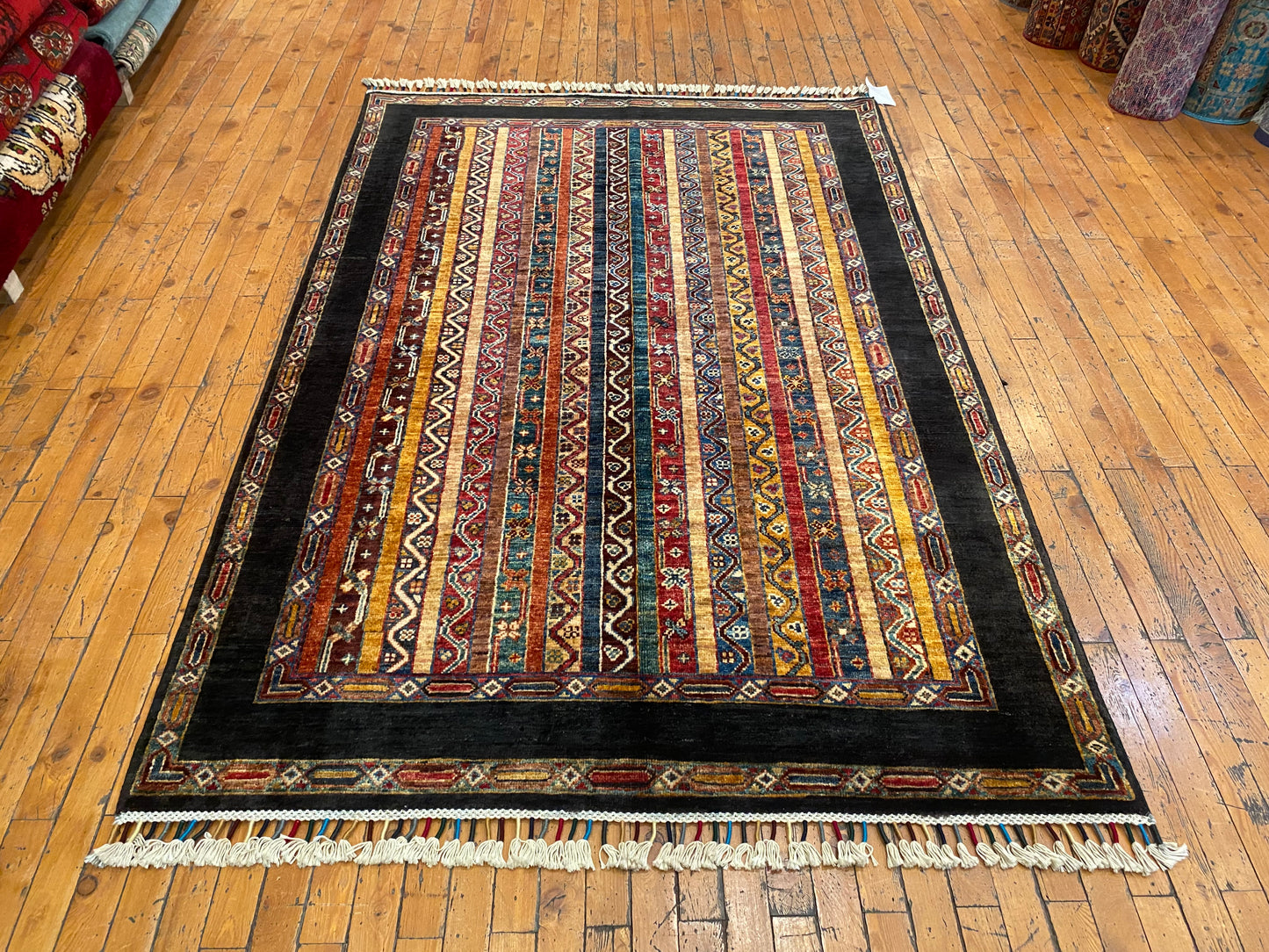 Handmade Zara Inspired Wool Area Rug - Vintage Style Hand-Knotted Neutral Black Oriental Carpet with Textured Design for Living Room, Bedroom Decor 4”x5’9”ft