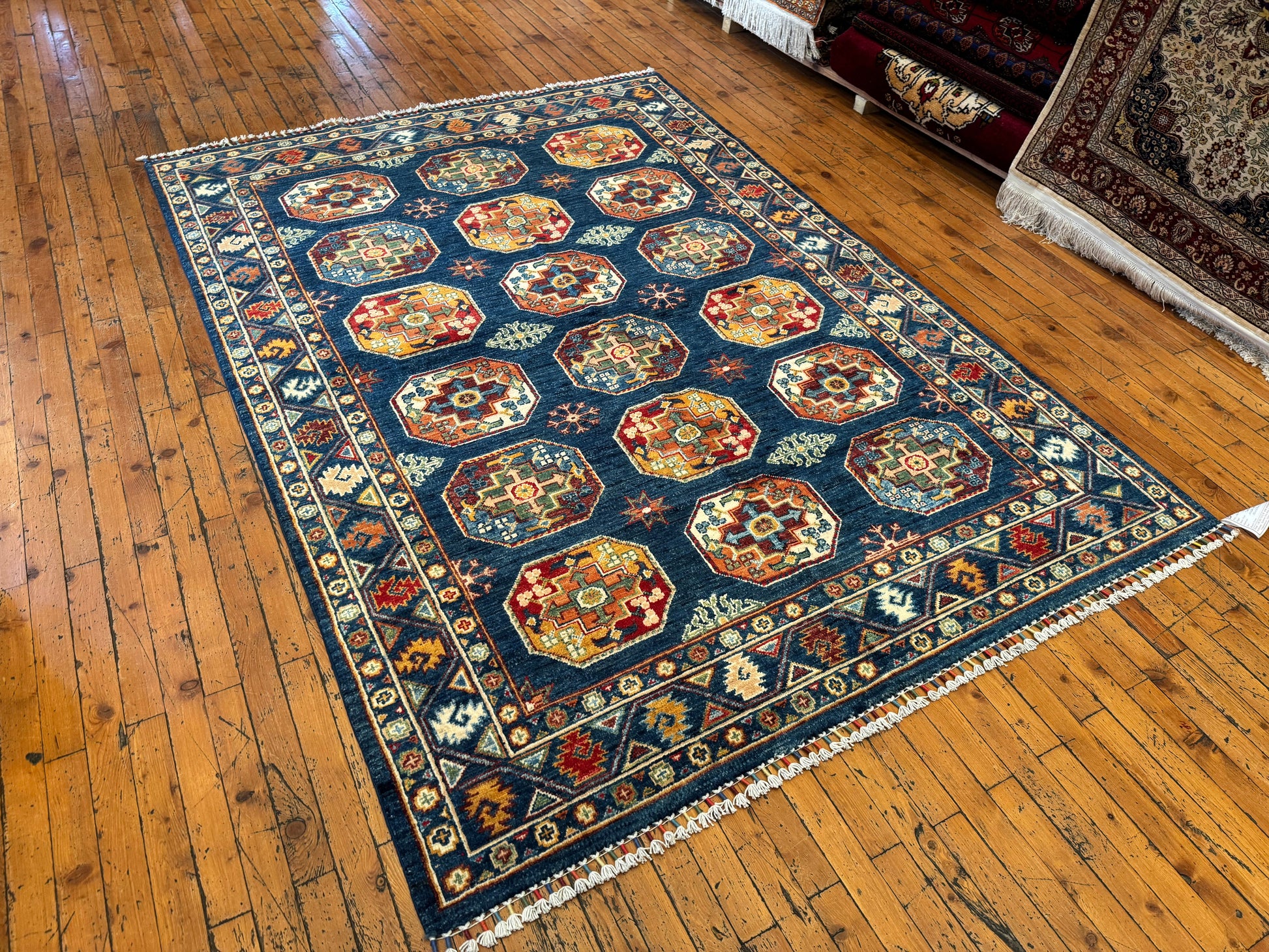 Handwoven Blue Luxury Wool Rug 5x7ft – Geometric Design for Traditional & Modern Decor Cappadocia Rug Collection