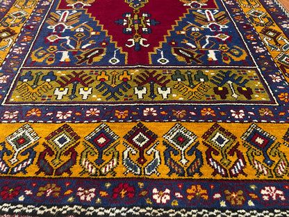 Handmade Anatolian Rug – Authentic Turkish Wool Carpet with Tribal & Geometric Design – Vintage Boho Area Rug 3x7ft