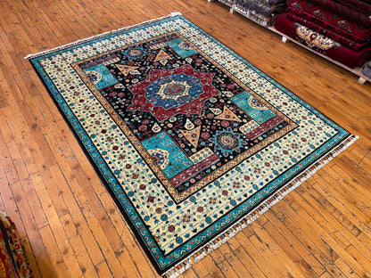 5x7ft Traditional Turquoise Saloon Carpet Cappadocia Rug Collection