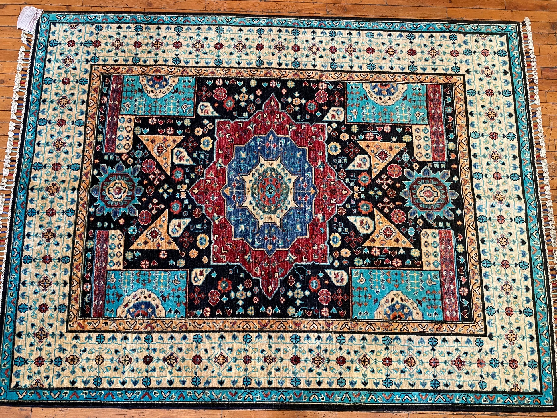 5x7ft Traditional Turquoise Saloon Carpet Cappadocia Rug Collection