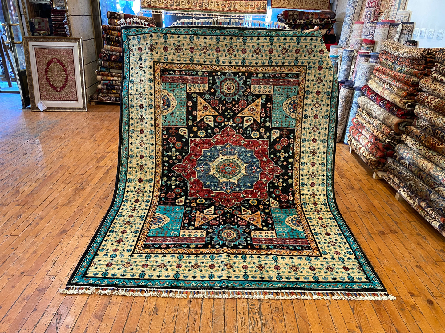5x7ft Traditional Turquoise Saloon Carpet Cappadocia Rug Collection
