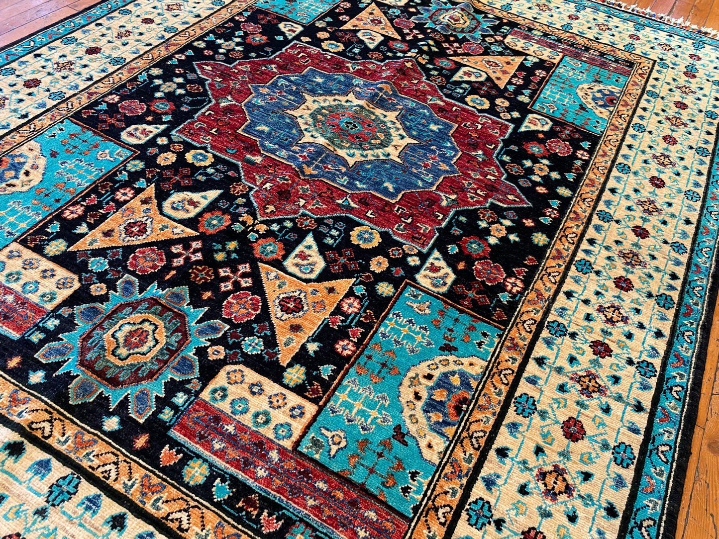 5x7ft Traditional Turquoise Saloon Carpet Cappadocia Rug Collection