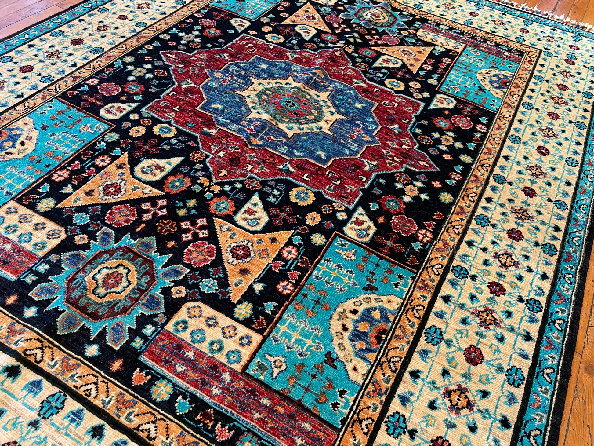 5x7ft Traditional Turquoise Saloon Carpet Cappadocia Rug Collection