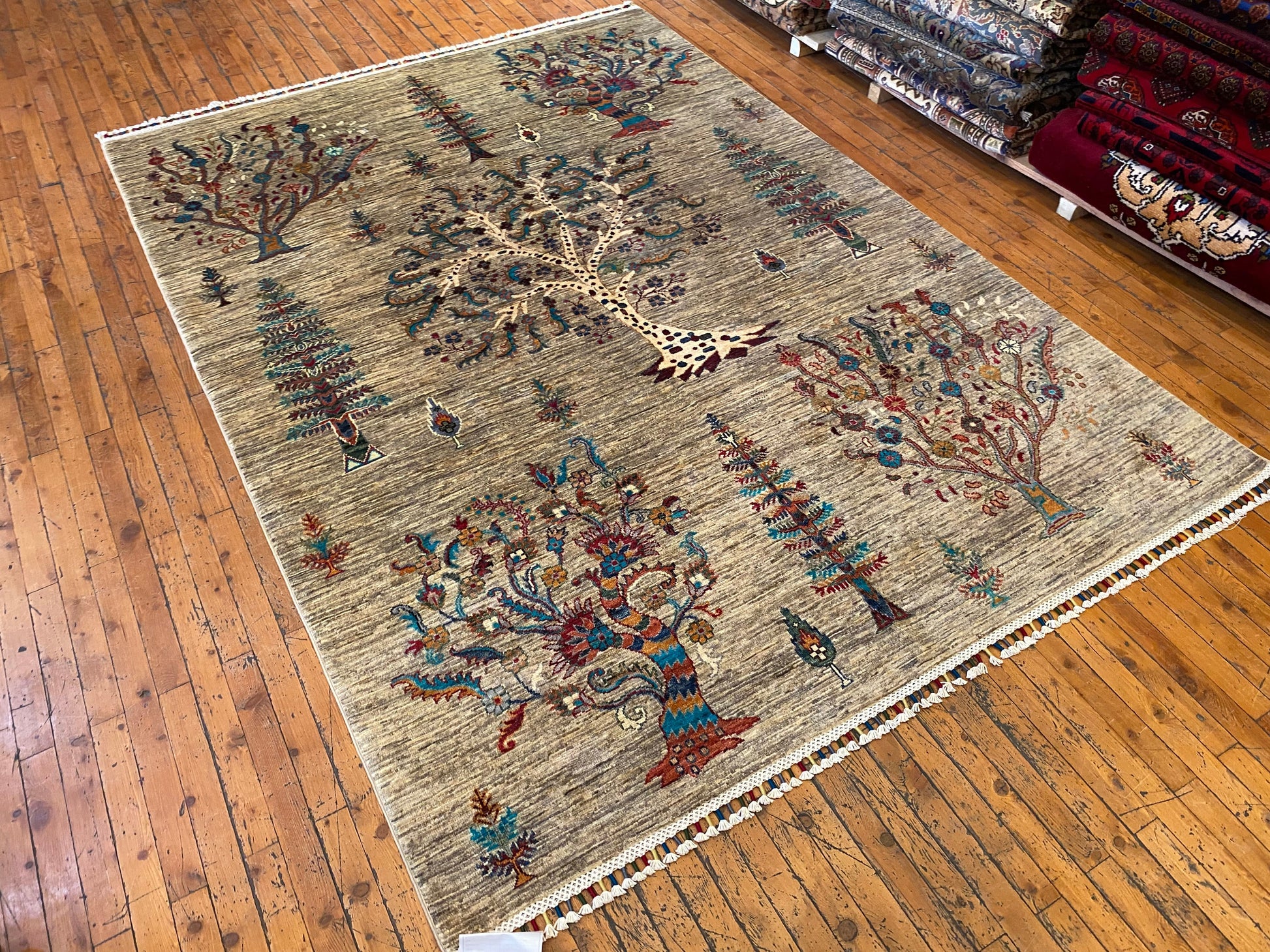 5x8ft Rustic Tree of Life Handmade Wool Carpet | Premium Turkish Rug Cappadocia Rug Collection