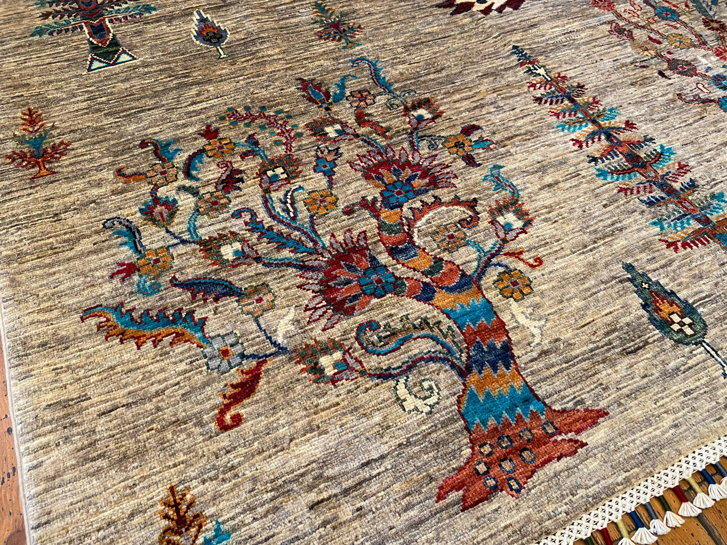 5x8ft Rustic Tree of Life Handmade Wool Carpet | Premium Turkish Rug Cappadocia Rug Collection