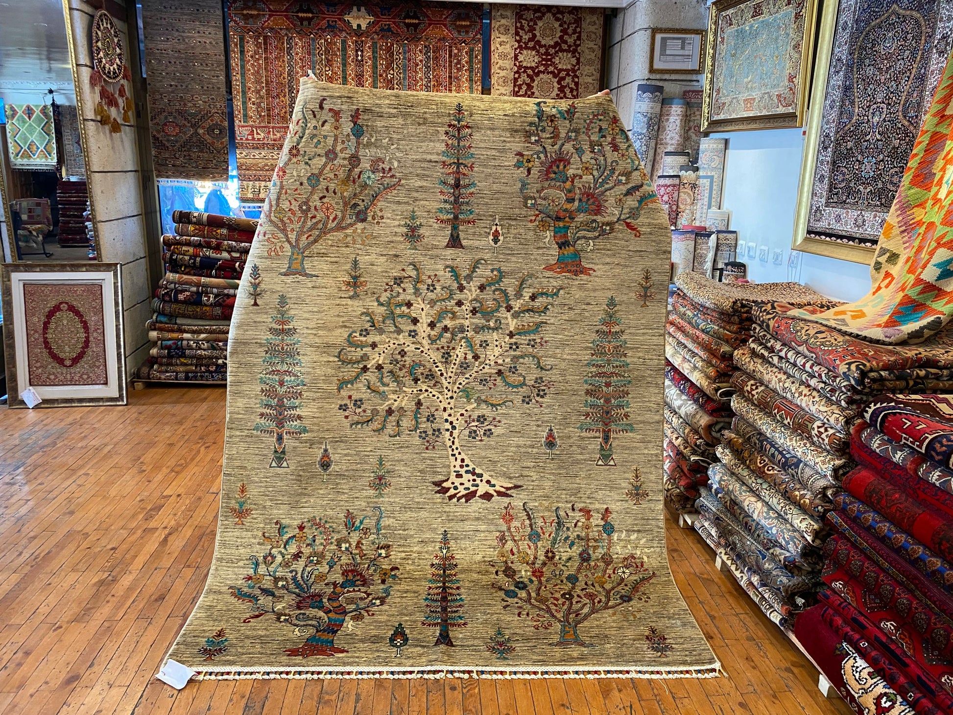 5x8ft Rustic Tree of Life Handmade Wool Carpet | Premium Turkish Rug Cappadocia Rug Collection