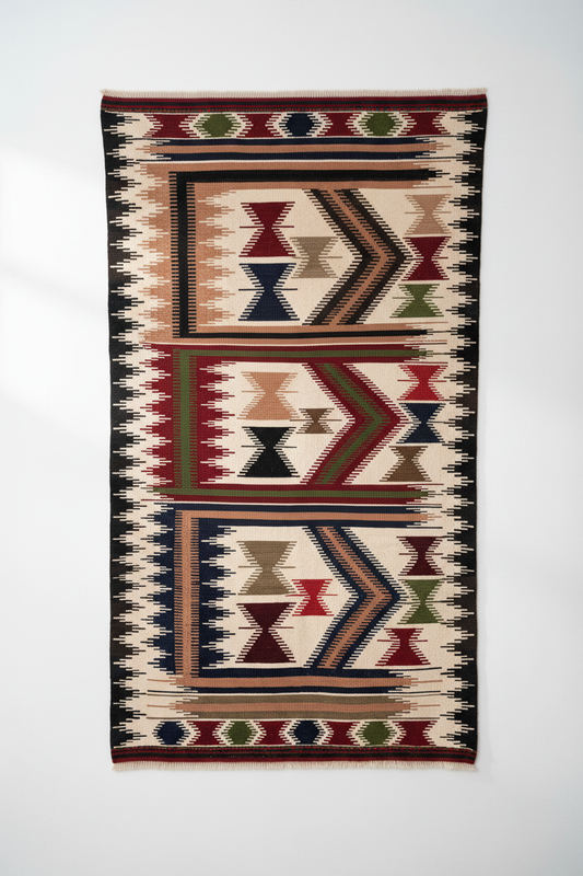 Anatolia Geometric Design Kilim Rug - Hanging Display