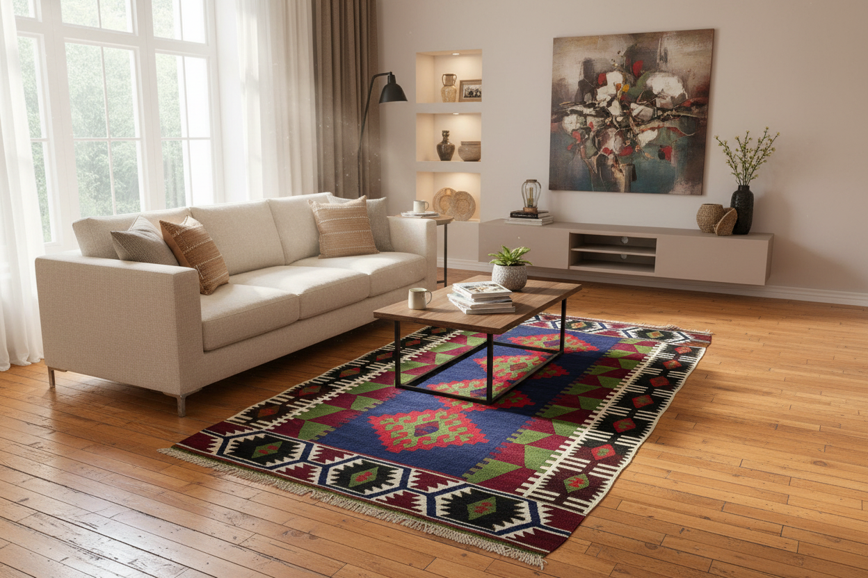 Anatolian Cappadocia Kilim Rug in living room