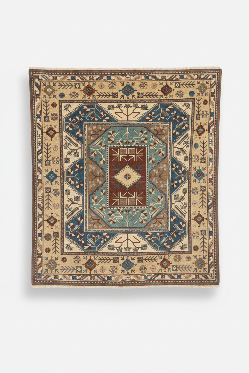 Large Handwoven Anatolian Wool Rug 9x8 | Vintage Tribal Rug | Blue