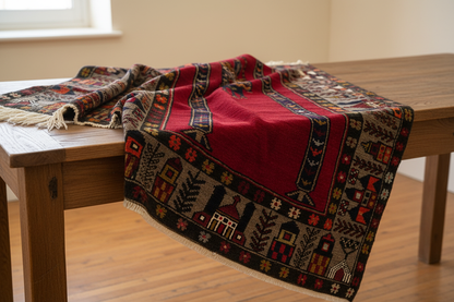 Anatolian Turkish Handmade Rug - Draped on Table
