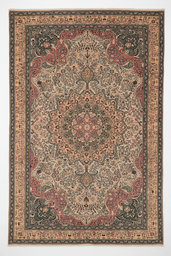 Antique Turkish Area Rug 6x9 ft - Handwoven Vintage Wool Carpet