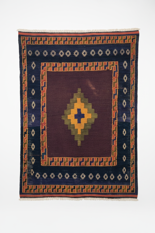 Antique Turkish Kilim Rug 3'8x3'9 - Handwoven Vintage Square Kilim