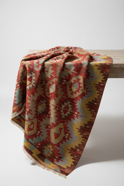 Antique Turkish Kilim Draped on Table