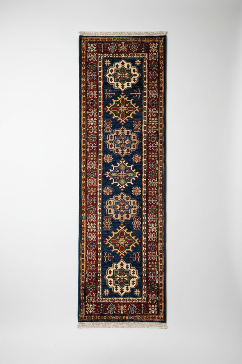Blue Hallway Handmade Rug on white background