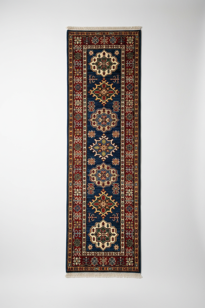 Blue Hallway Handmade Rug on white background