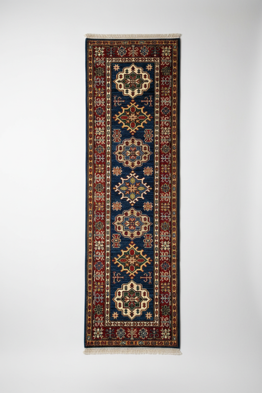 Blue Hallway Handmade Rug on white background
