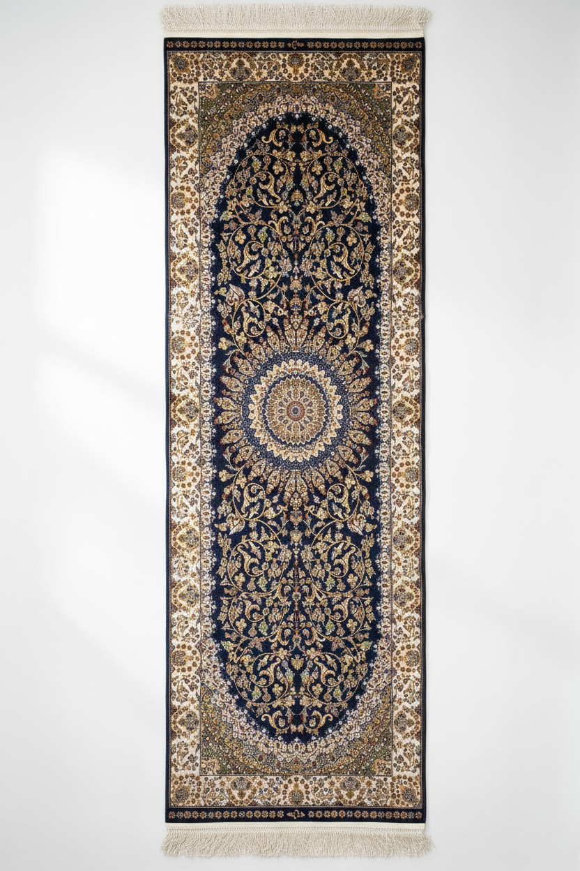 Blue Turkish Runner Carpet on White Background
