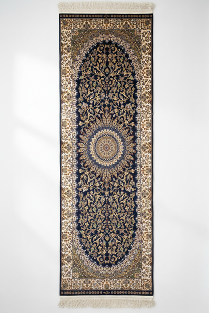 Blue Turkish Runner Carpet on White Background