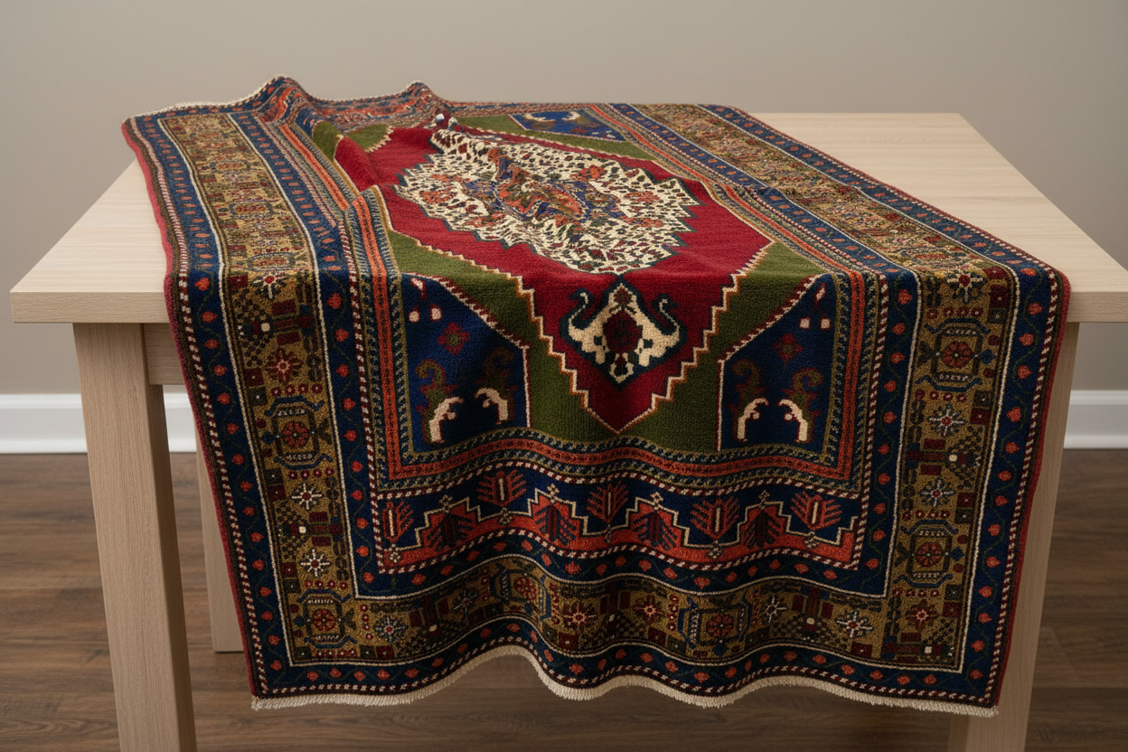 Cappadocia Antique Rug 4x6 ft - Draped on Table