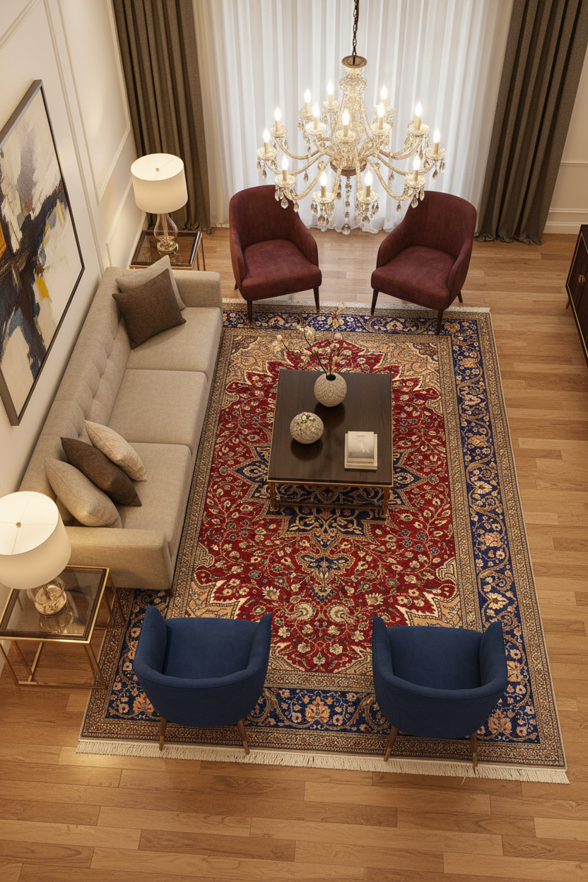 Cappadocia Handmade Area Rug – Living Room Bird's Eye View