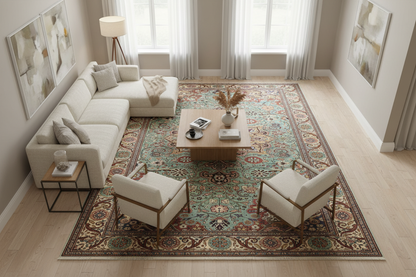 Cappadocia Medallion Rug – Living Room Bird's Eye View