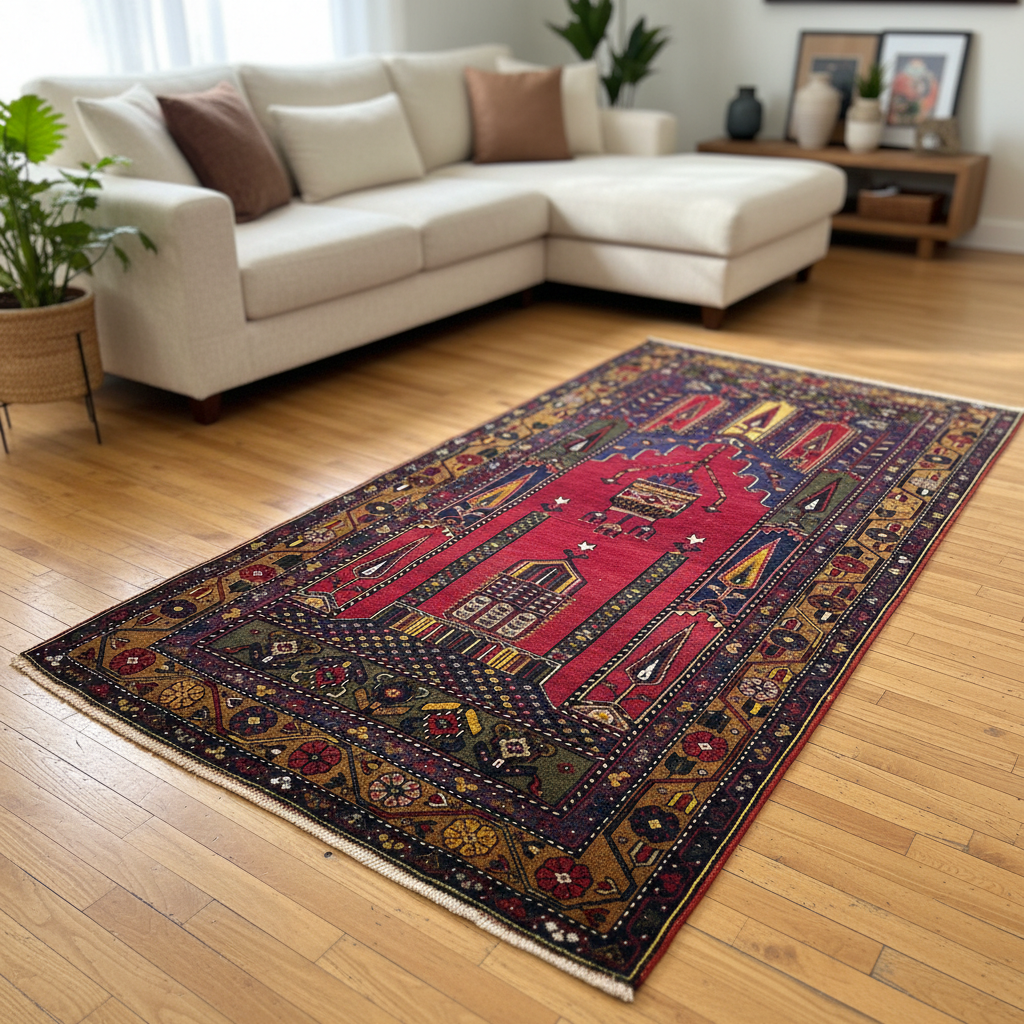 Traditional Turkish Cappadocia Prayer Rug 4x7ft | Handmade Wool Carpet ...