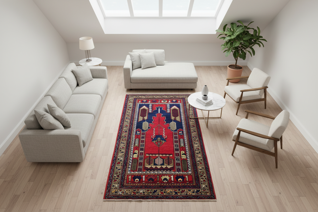Cappadocia Rug in Living Room - Bird's Eye View