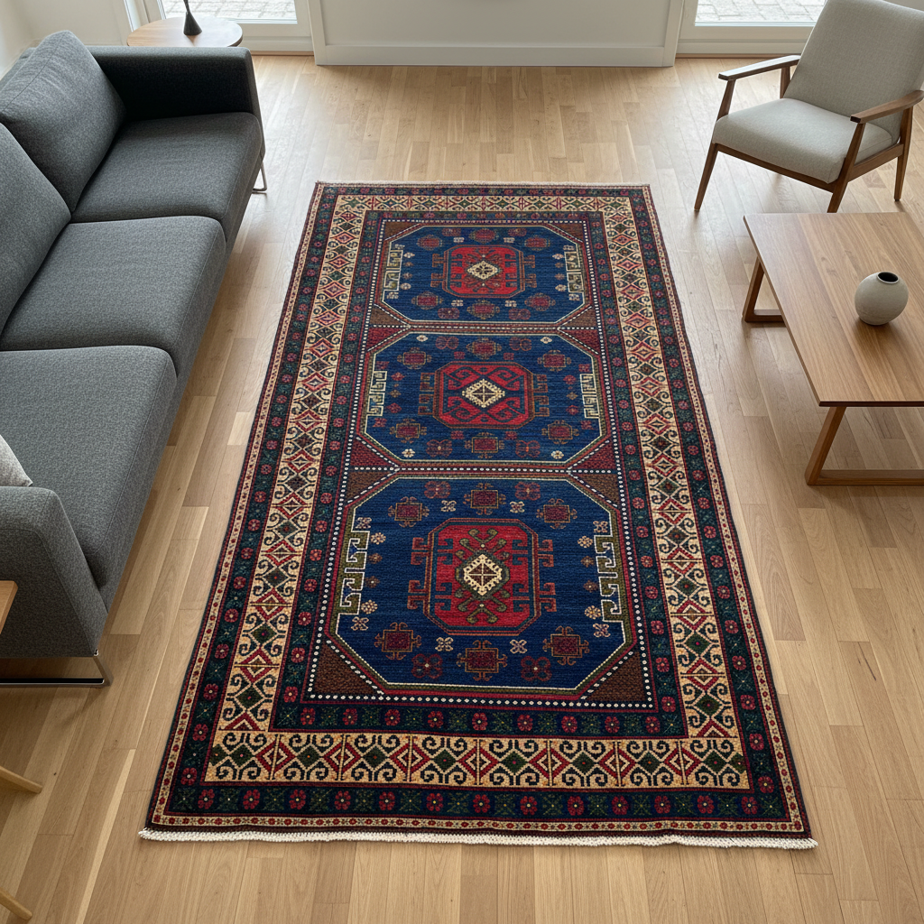 Cappadocia Taspinar Rug Bird's Eye View in Living Room