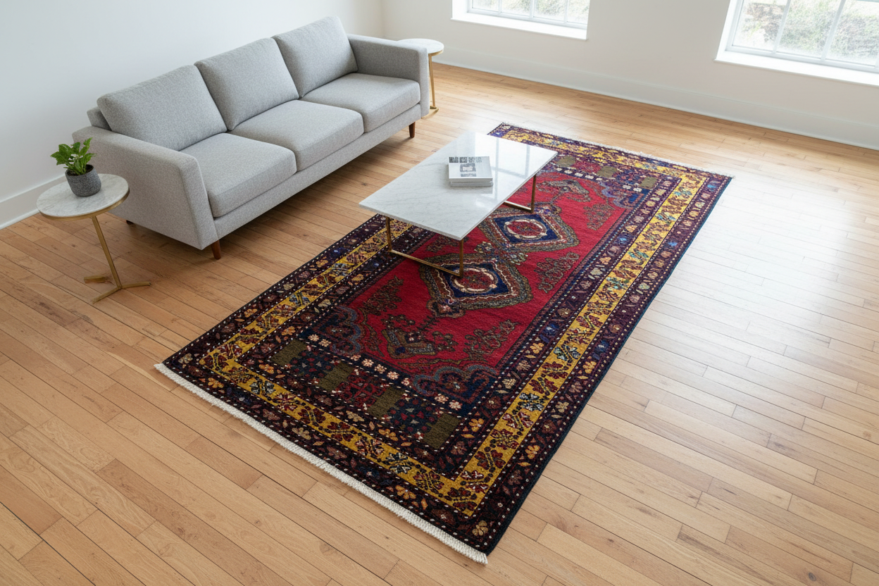 Cappadocia Yahyali Rug in Living Room - Bird's Eye View