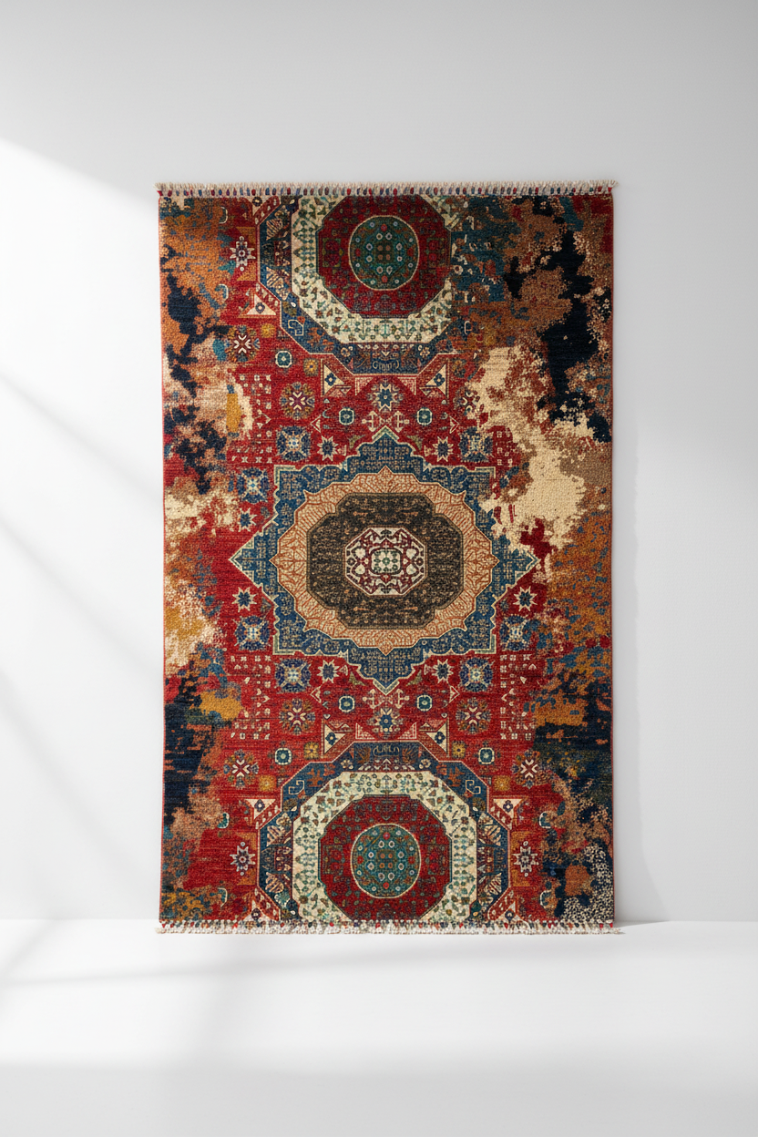 Colorful Geometric Rug on White Background