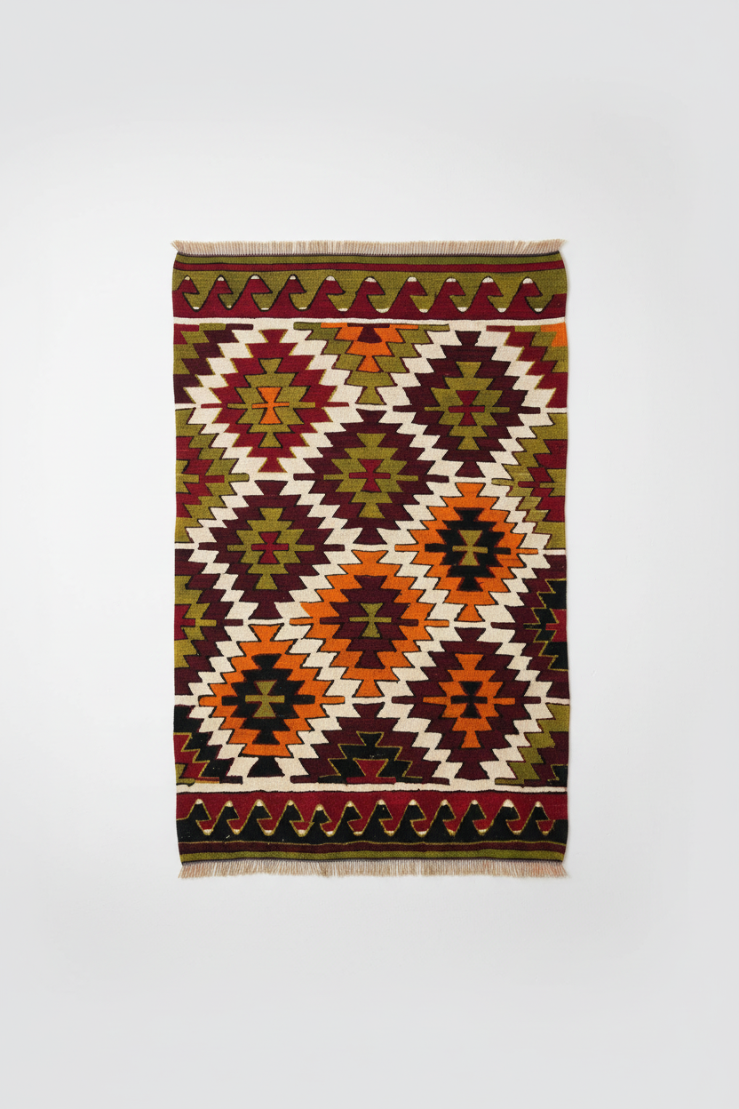 Colorful Wool Turkish Anatolian Kilim on white background