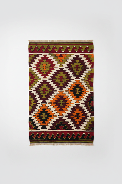 Colorful Wool Turkish Anatolian Kilim on white background
