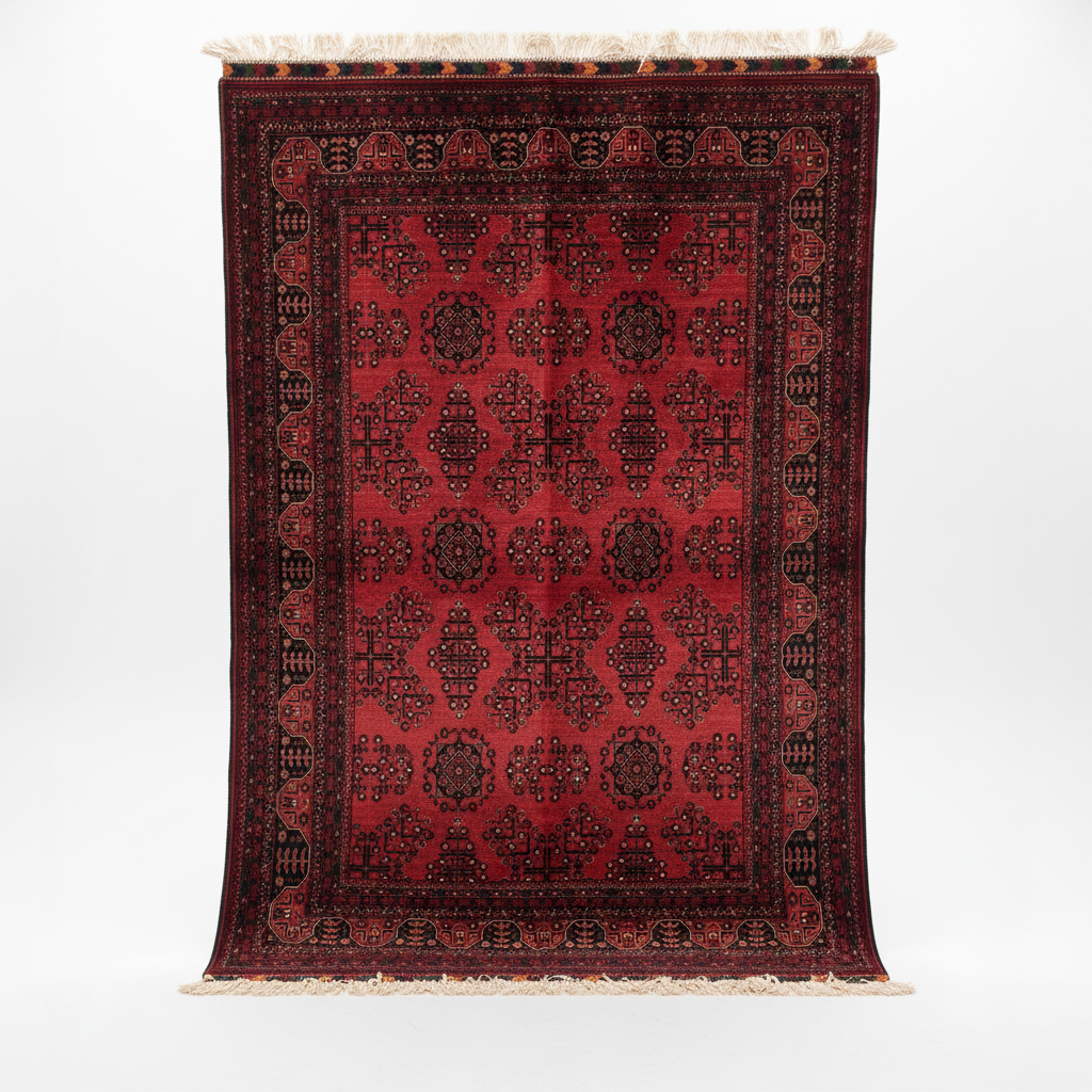 Dark Red Hand-Knotted Carpet - asılı beyaz arka plan