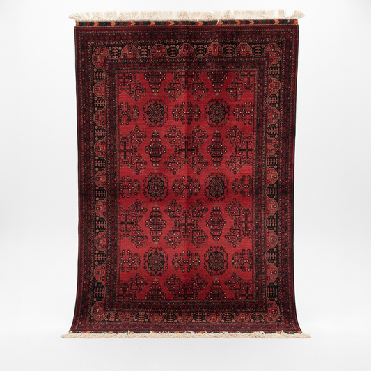 Dark Red Hand-Knotted Carpet - asılı beyaz arka plan