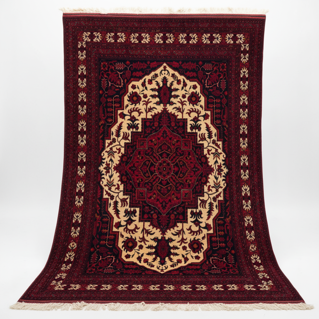 Deep Red Floral Medallion - beyaz arka plan