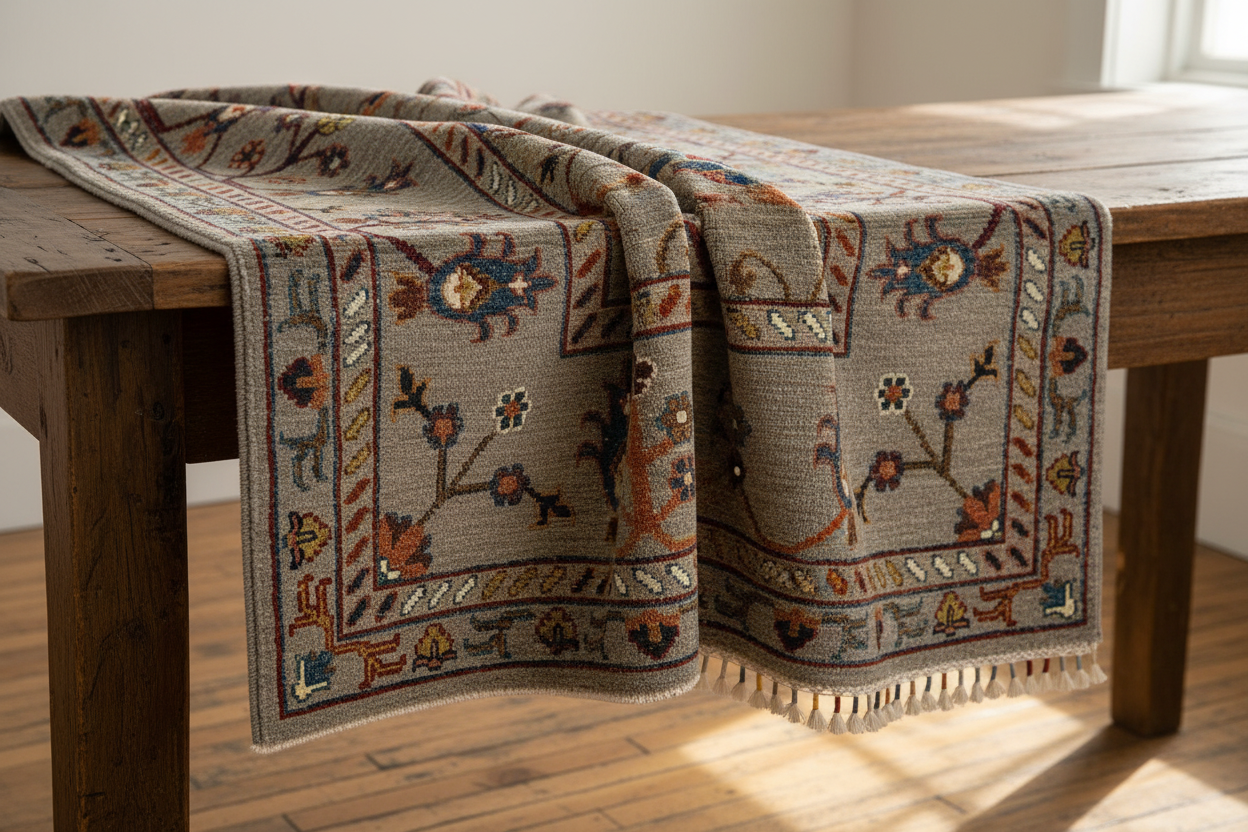 Floral Rug Draped on Table