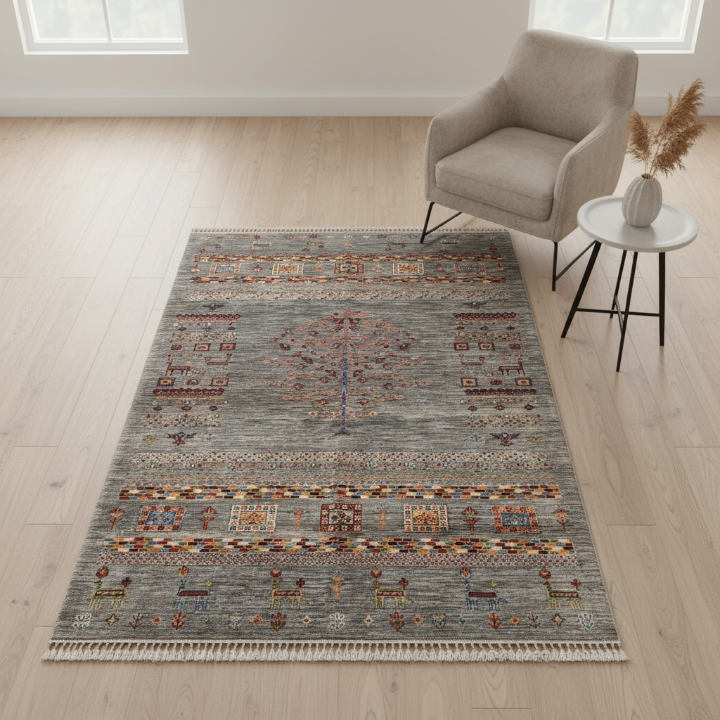 Gabbeh Rug 4x6 ft - Tek Koltuklu Kuşbakışı