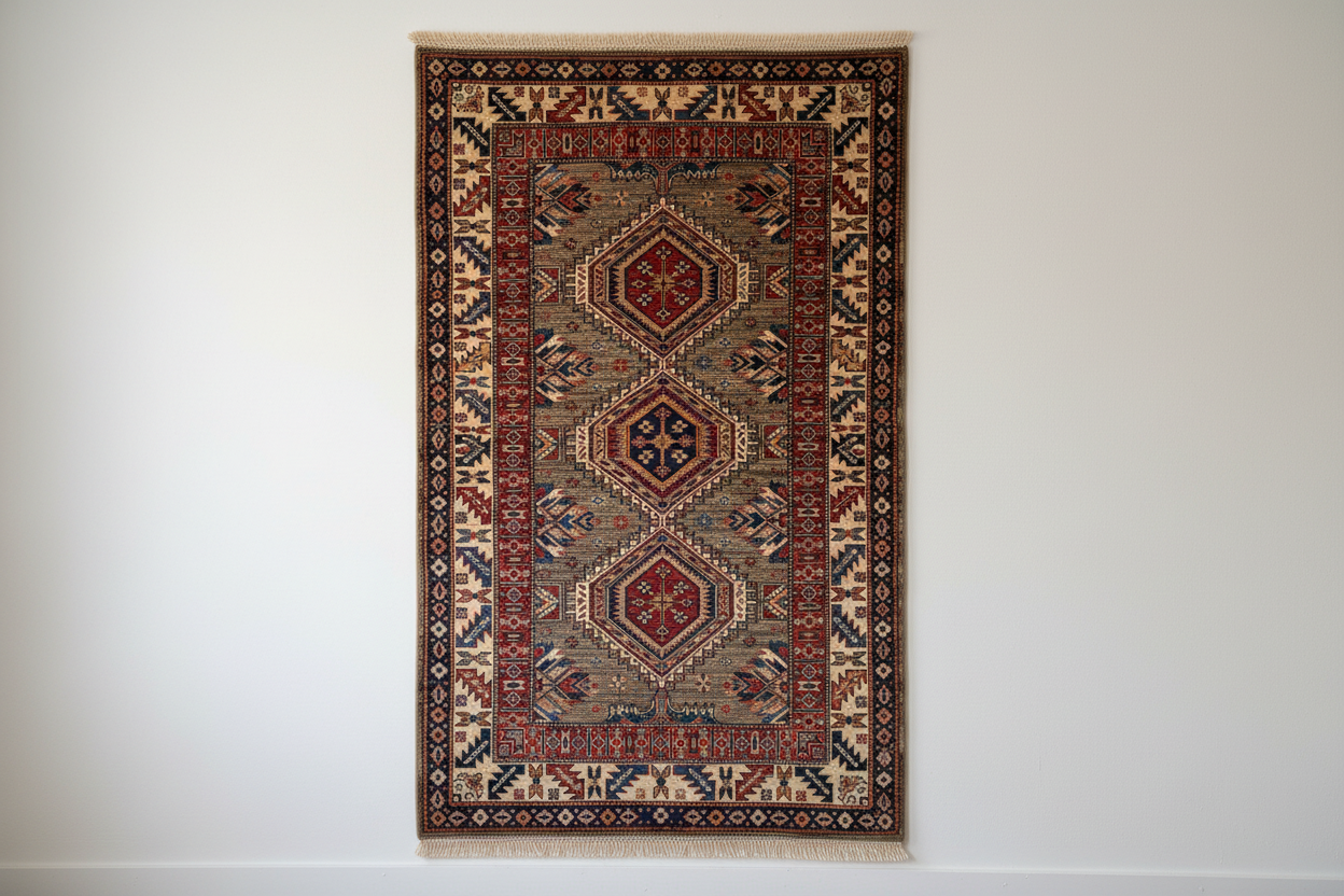 Geometric Design Handwoven Rug on White Background
