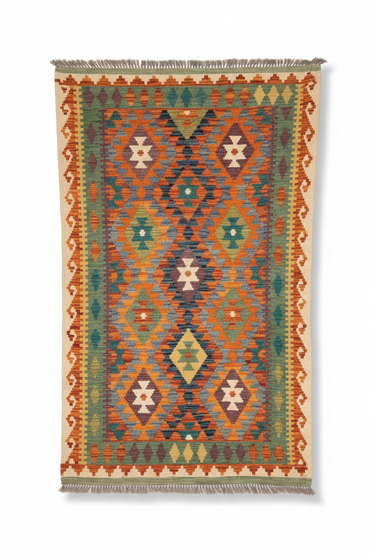 Geometric Handmade Kilim Rug - Beyaz Arka Plan