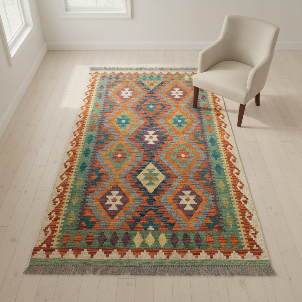 Geometric Handmade Kilim Rug - Tekli Koltuk Kuşbakışı